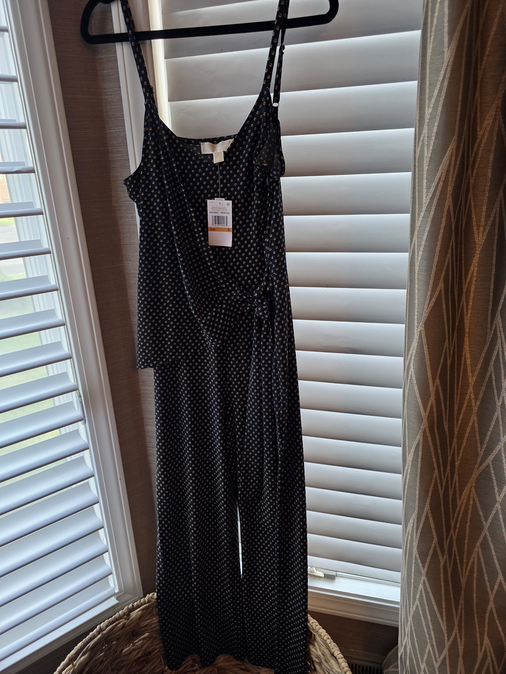Michael Kors Black Polka Dot Wide-Leg Jumpsuit with Tie Waist